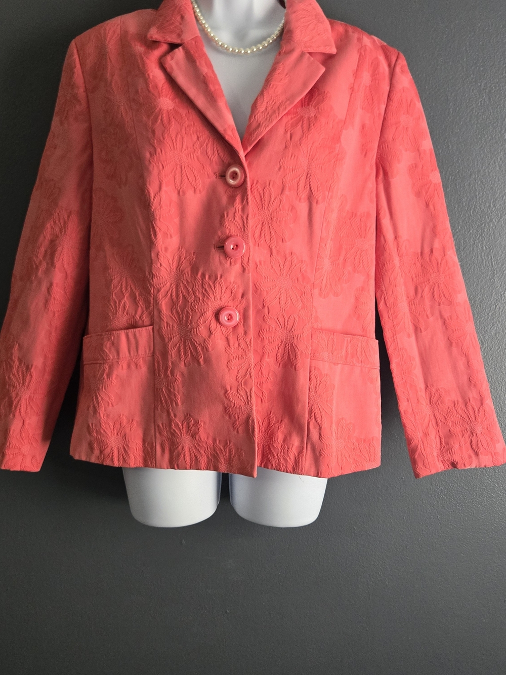 Sag Harbor Vintage Coral Floral Cottagecore Women's 12 Coastal Grandma Blazer - Picture 2 of 7